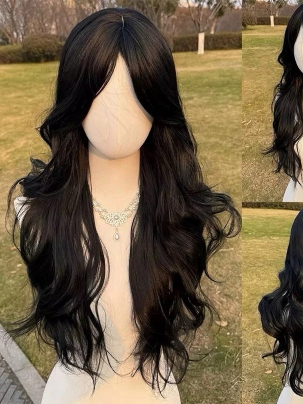 26 Inch Long Black Curly Synthetic Wig for Women Middle Part Big Wave Hair Wig